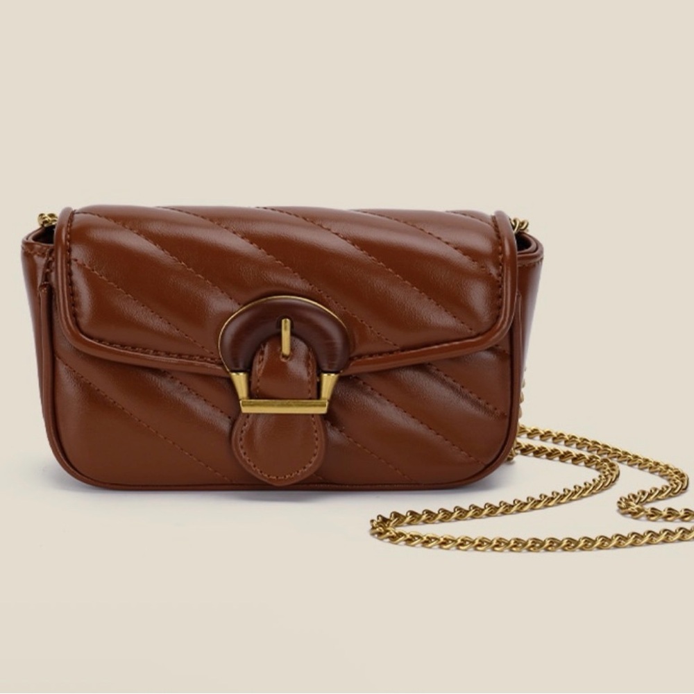 SHEIN Brown Quilted Crossbody Bag with Gold Chain
